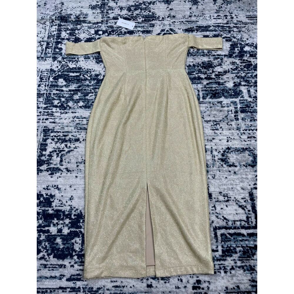 ALAMOUR Women Casual Off Shoulder Sleeve Midi Dress Party Glitter Cream XSmall - Picture 9 of 9